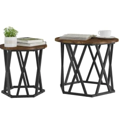 Tables-vidaXL Table d'appoint 2 pcs Chêne fumé Bois d'ingénierie et acier Ch&ecirc;ne fumé