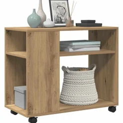 Tables-vidaXL Table d'appoint avec roues chêne artisanal bois d'ingénierie Ch&ecirc;ne