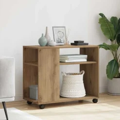 Tables-vidaXL Table d'appoint avec roues chêne artisanal bois d'ingénierie Ch&ecirc;ne