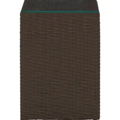 Tables-vidaXL Table d'appoint dessus verre 35x35x52 cm Résine tressée Marron