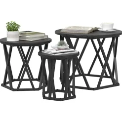 Tables-vidaXL Table d'appoint empilable 3 pcs Chêne noir Ch&ecirc;ne noir