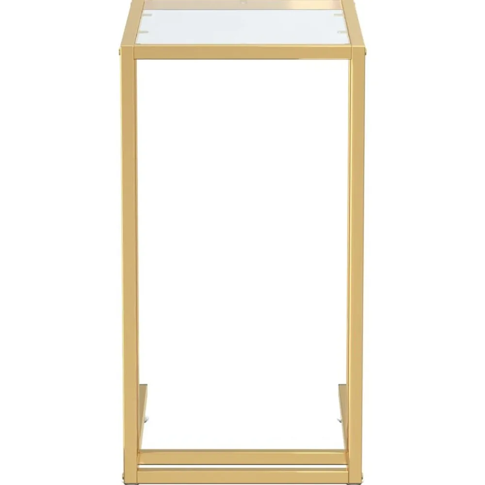 Tables-vidaXL Table d'appoint ordinateur Transparent 50x35x65 cm Verre trempé Doré et transparent