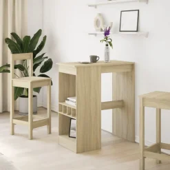 Tables-vidaXL Table de bar avec étagères chêne sonoma bois d'ingénierie Ch&ecirc;ne sonoma