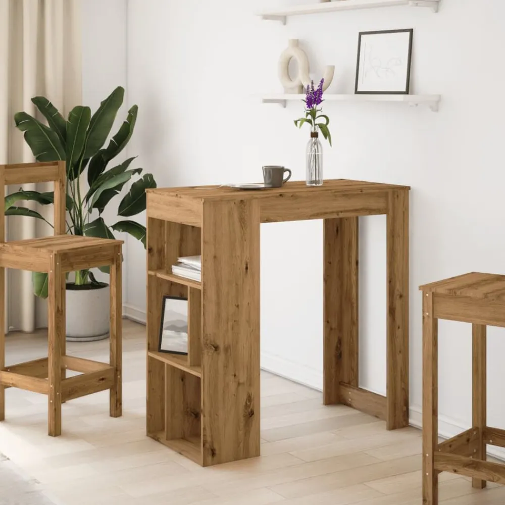 vidaXL Table de bar avec étagères chêne artisanal bois d'ingénierie