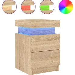 vidaXL Table de chevet avec lumières LED chêne sonoma 35x39x55 cm