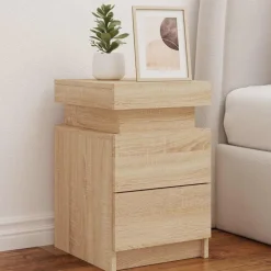 vidaXL Table de chevet avec lumières LED chêne sonoma 35x39x55 cm