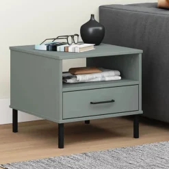 vidaXL Table de chevet avec pieds en métal Bois pin massif OSLO