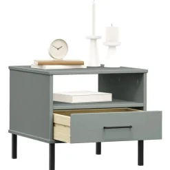 vidaXL Table de chevet avec pieds en métal Bois pin massif OSLO