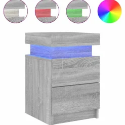 Tables-vidaXL Table de chevet avec lumières LED 35x39x55 cm Sonoma gris