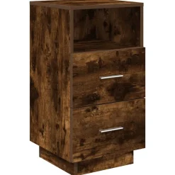Tables-vidaXL Table de chevet avec 2 tiroirs chêne fumé 36x36x68 cm Ch&ecirc;ne fumé