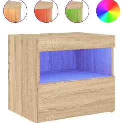 Tables-vidaXL Table de chevet avec lumières LED chêne sonoma 50x40x45 cm Ch&ecirc;ne sonoma