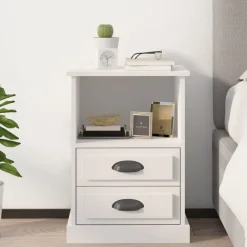 Tables-vidaXL Table de chevet 43x36x60 cm Blanc