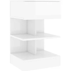 Tables-vidaXL Table de chevet 40x35x65 cm Bois d’ingénierie Blanc brillant