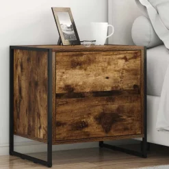 Tables-vidaXL Table de chevet Chêne Fumé 50 x 39,5 x 50 cm Bois d'ingénierie Ch&ecirc;ne fumé