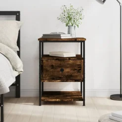 vidaXL Table de chevet chêne fumé 40x42x56 cm bois d'ingénierie