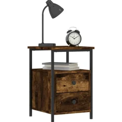 Tables-vidaXL Table de chevet chêne fumé 34x35,5x50 cm bois d'ingénierie Ch&ecirc;ne fumé