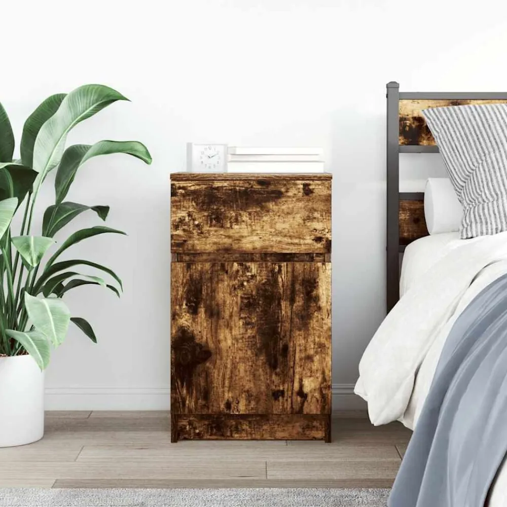 vidaXL Table de chevet Chêne fumé 39x35x65 cm Bois d'ingénierie