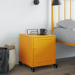 Tables-vidaXL Table de chevet moutarde 36x39x43,5 cm acier Jaune