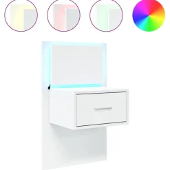 Tables-vidaXL Table de chevet murale avec lumières LED Blanc