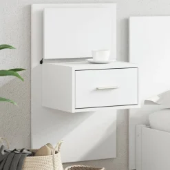 Tables-vidaXL Table de chevet murale avec lumières LED Blanc