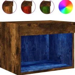 vidaXL Table de chevet murale avec lumières LED chêne fumé