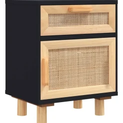 vidaXL Table de chevet Bois de pin massif et rotin naturel