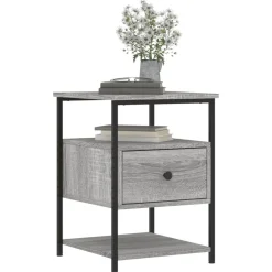 Tables-vidaXL Table de chevet 40x42x56 cm bois d'ingénierie Sonoma gris