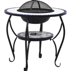 Cheminées-vidaXL Table de foyer mosaïque et blanc 68 cm Céramique Bleu