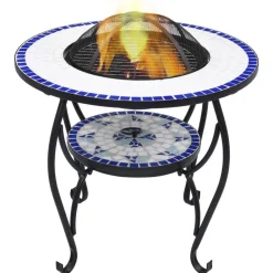Cheminées-vidaXL Table de foyer mosaïque et blanc 68 cm Céramique Bleu