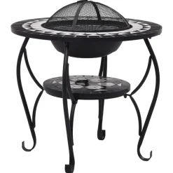 Cheminées-vidaXL Table de foyer mosaïque et blanc 68 cm Céramique Noir
