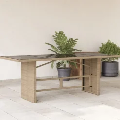 vidaXL Table de jardin avec dessus en verre résine tressée