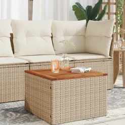 Mobilier De Jardin-vidaXL Table de jardin 55x55x37 cm résine tressée et bois acacia Beige