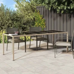 Mobilier De Jardin-vidaXL Table de Jardin Beige 250 x 100 x 75 cm polyrotin Beige et noir
