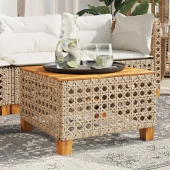 vidaXL Table de jardin 55x55x36 cm résine tressée et bois acacia