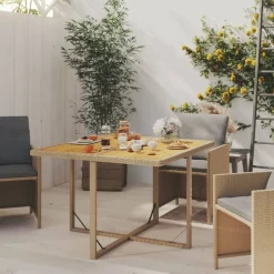 Mobilier De Jardin-vidaXL Table de jardin 109x107x74 cm Résine tressée bois massif Beige