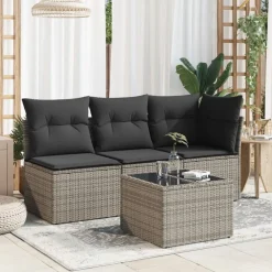 vidaXL Table de jardin dessus en verre 55x55x37 cm résine tressée