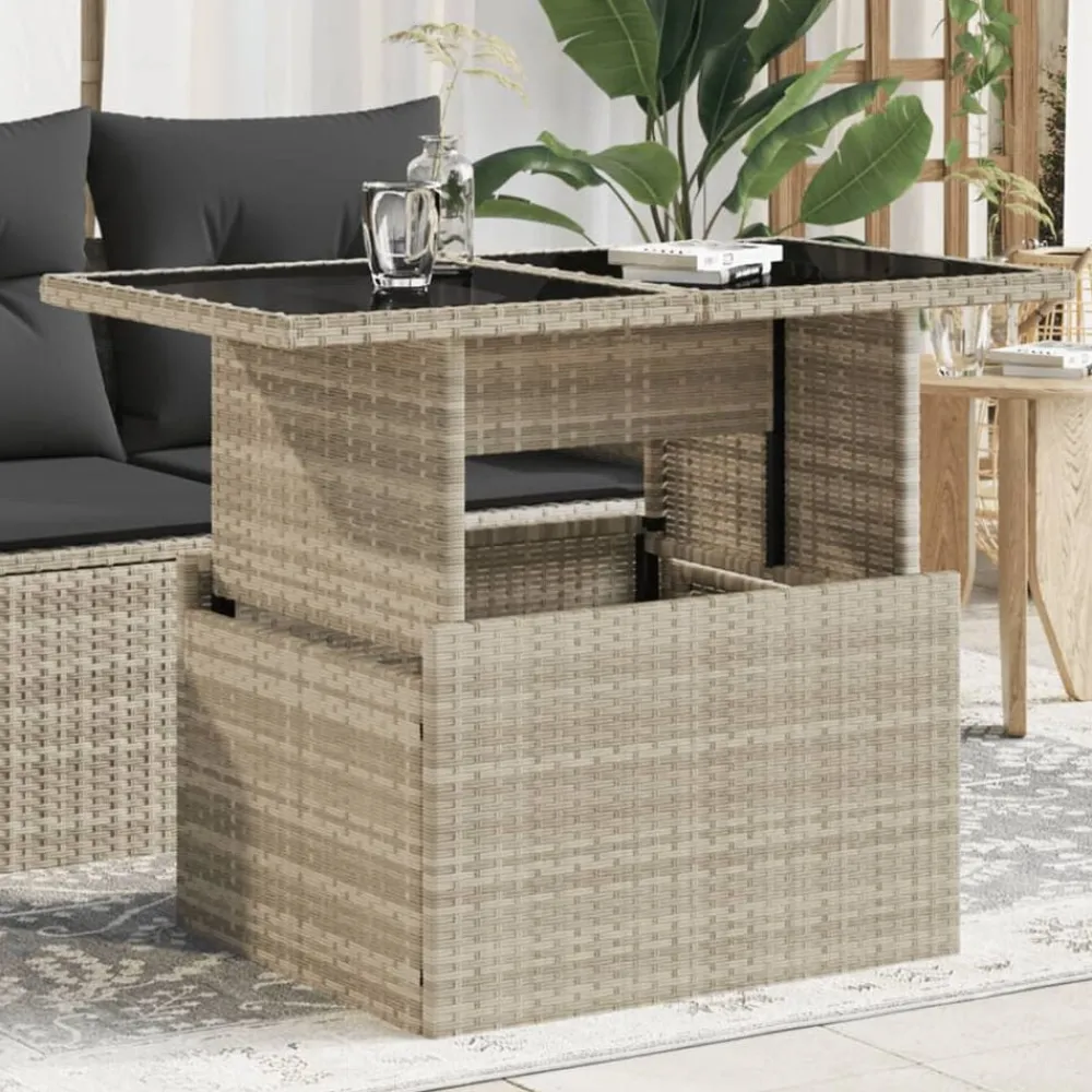 vidaXL Table de jardin dessus en verre 100x55x73 cm rotin