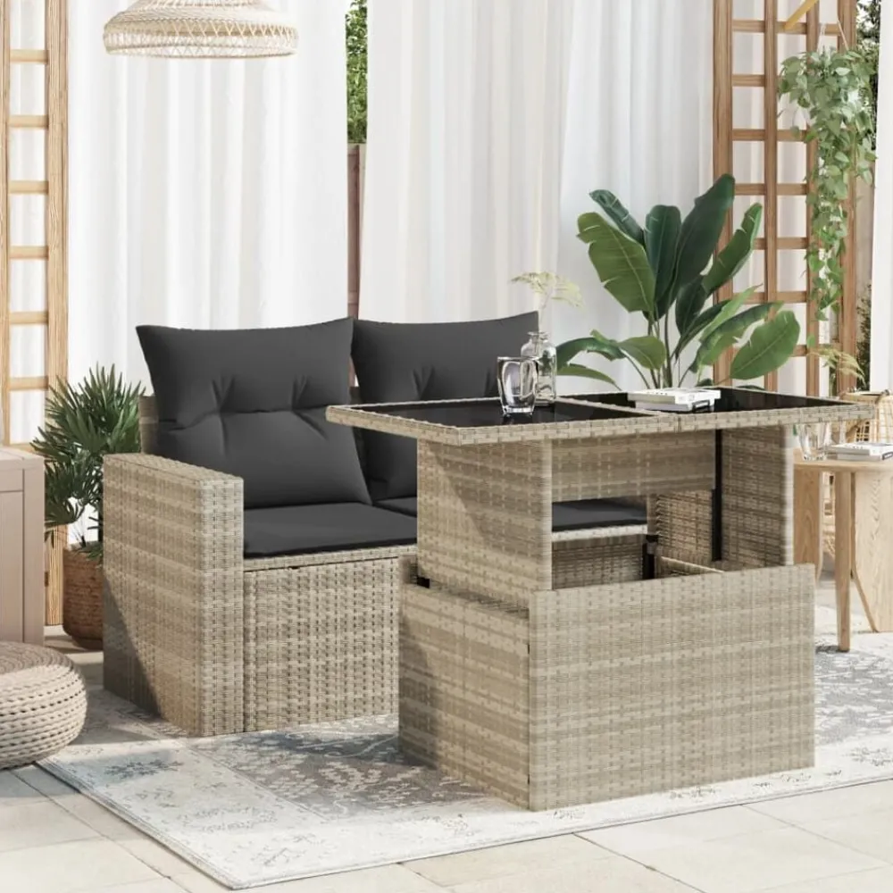 vidaXL Table de jardin dessus en verre 100x55x73 cm rotin