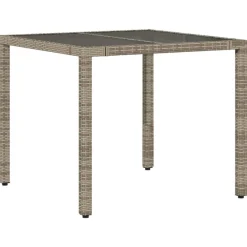 vidaXL Table de jardin dessus en verre 90x90x75 cm Résine tressée