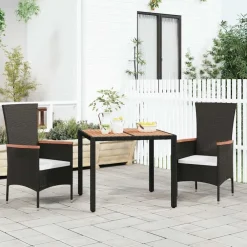 Mobilier De Jardin-vidaXL Table de jardin plateau en bois Résine tressée bois massif Noir