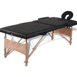 Santé & Beauté-vidaXL Table de massage pliable 2 zones avec cadre en bois Noir