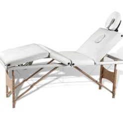 Santé & Beauté-vidaXL Table de massage pliable crème 4 zones avec cadre en bois Blanc