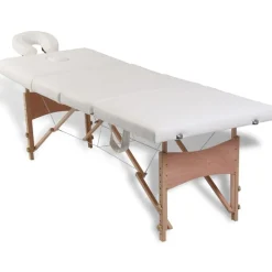 Santé & Beauté-vidaXL Table de massage pliable crème 4 zones avec cadre en bois Blanc