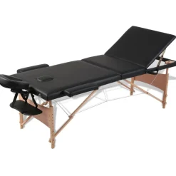 Santé & Beauté-vidaXL Table de massage pliable 3 zones avec cadre en bois Noir