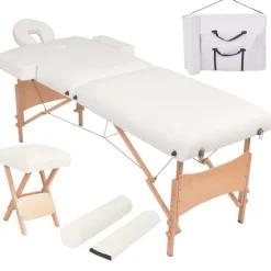 Santé & Beauté-vidaXL Table de massage pliable et tabouret 10 cm d'épaisseur Blanc