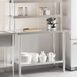 Restauration-vidaXL Table de travail de cuisine avec étagère 110x55x150 cm inox