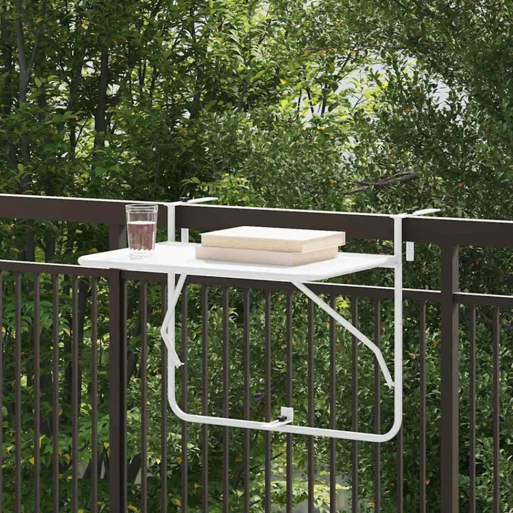 Mobilier De Jardin-vidaXL Table Suspendue de Balcon 60 x 39 x 65 cm Acier Blanc