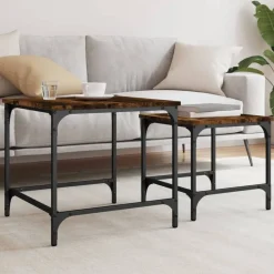 Tables-vidaXL Tables basses gigognes 2 pcs chêne fumé bois d'ingénierie Ch&ecirc;ne fumé