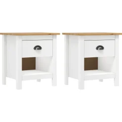 Tables-vidaXL Tables de chevet 2 pcs Hill 46x35x49,5 cm Bois de pin solide Blanc et marron