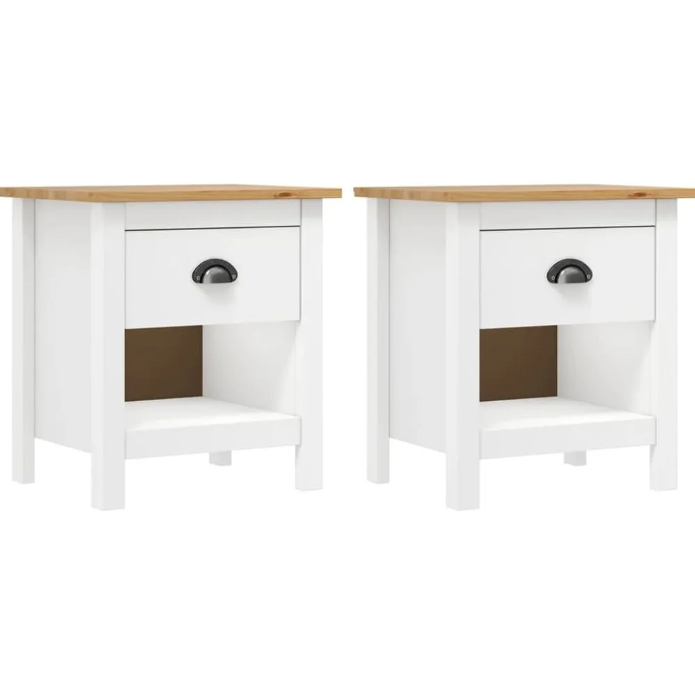 Tables-vidaXL Tables de chevet 2 pcs Hill 46x35x49,5 cm Bois de pin solide Blanc et marron